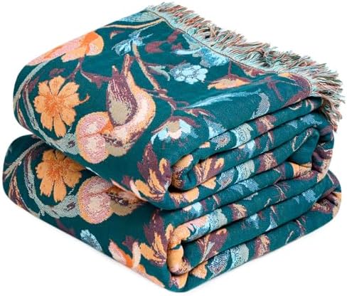 MSGKV Boho Throw Blanket for Couch Bed Cotton Muslin Breathable Flowers Birds Floral Twin Size Blanket 60"x80" for All Seasons Lightweight Farmhouse Blankets by MSGKVHomeTextiles