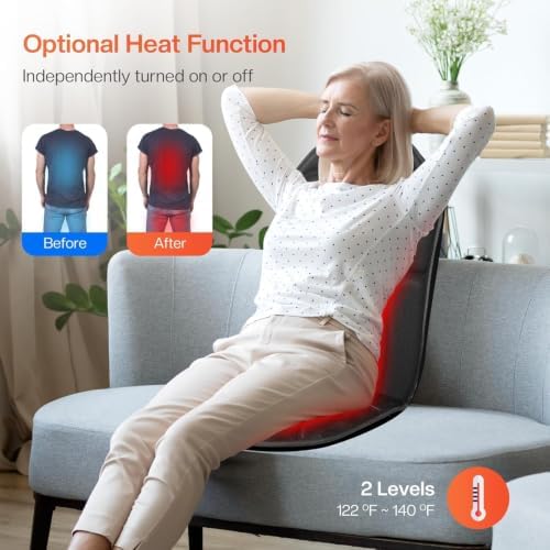 Back Massager Chair Pad, Back Massager with Heat, 5 Vibration Modes & 2 Heat Levels Massage Seat Cushion, Electric Massage Pad for Back Pain Relief, Birthday Gifts for Men Husband Dad Mom Women - Image 3