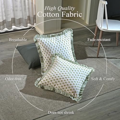 CPC Lotus Meadow Hand Block Print 100% Cotton Ruffle Throw Pillow Cover 24x24 inch with Hidden Zipper Decorative for Couch, Bed, Sofa, Farmhouse, Cottagecore Decor Gift Christmas Fall Thanksgiving - Image 5