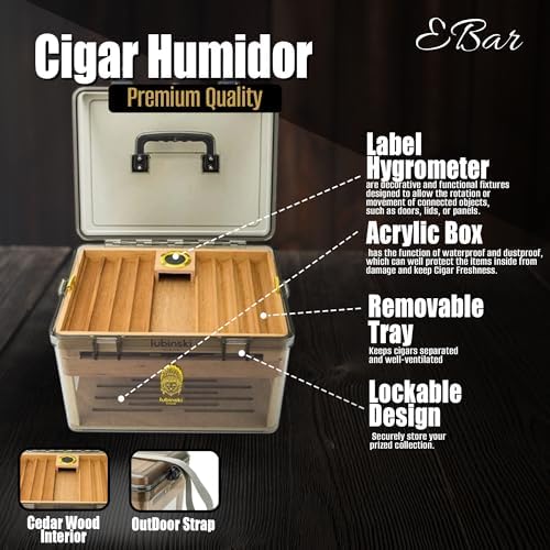 Your Elegant Bar Airview Large Cigar Humidor Box | Lockable Travel Friendly Desktop Humidor with Built-in Digital Hygrometer and Humidifier – Premium Cedar Interior Cigar Case Holds 50 cigars - Image 2