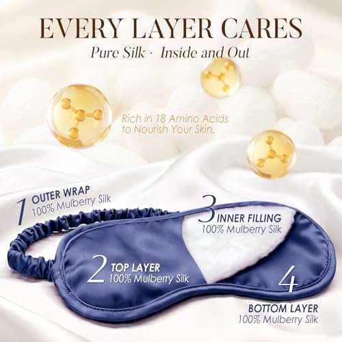 LULUSILK Mulberry Silk Sleep Eye Mask for Sleeping Women and Men, Navy Blue - Image 3