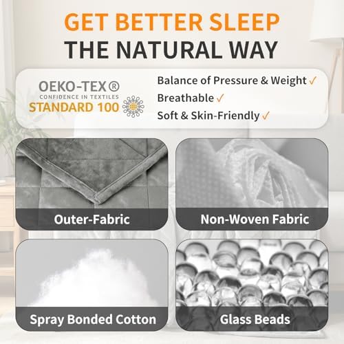 15lbs Weighted Blanket for Adults, 60"x80" Queen Size, Ultra-Soft Double-Sided Microfiber with Glass Beads, Breathable & Cozy Grey, All Season Deep Sleep - Image 4