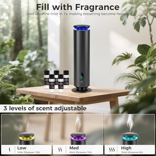Hotel Scent Diffuser Starter Kit - 1000 Square Feet, 7 Ambient Light Settings, Includes 5 Essential Oils for Hotel Aromatherapy, Hotel Scent Diffuser,for Hotels, Homes, and Large Rooms,Black - Image 3