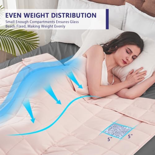 yescool Weighted Blanket for Adults (15 lbs, 48" x 72", Pink) Cooling Heavy Blanket for Sleeping Perfect for 140-160 lbs, Twin Size Breathable Blanket with Premium Glass Bead, Machine Washable - Image 3
