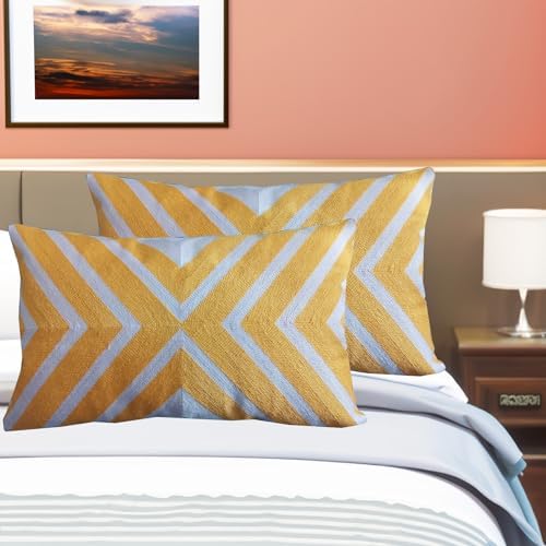 Bolster Accent Pillowcase Coko Geometric Throw Pillow Cover Lumbar Embroidered Arrow Cotton Canvas 12x20 1pc Pink and Mango Yellow/Orange 2 Tones, Chevron 30x50cm - Image 6