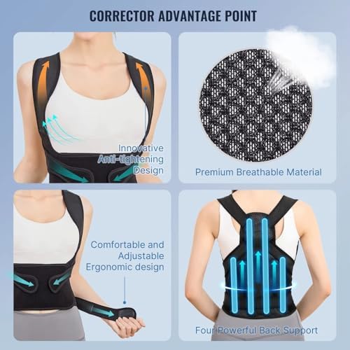 Back Brace Posture Corrector for Women and Men, Shoulder Straightener, Adjustable Full Back Support, Relief for Neck/Shoulder/Back Pain, Scoliosis & Hunchback Correction, Breathable Mesh Design (Black, Large/X-Large (Waist 40"-48")) - Image 7