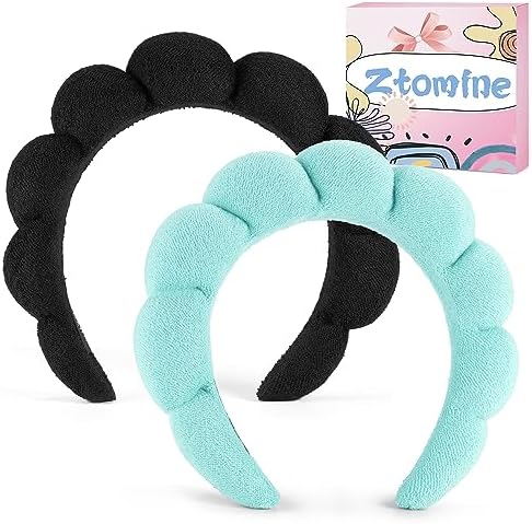 Ztomine Spa Headbands for Washing Face or Facial, Set of 2 Skincare Headbands, Terry Cloth Headband Wash Combo Pack - Puffy Makeup Washing, Mask, Skin Treatment (Black & Turquoise) - Image 6