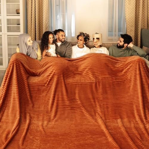 Bnuitland Orange Fleece Throw Blanket 90"x90",300GSM Large Big Soft Cozy Warm Lightweight Stripe Pattern for Bed Sofa Home Decor,Suitable for Adults Family All Season by BNUITLAND