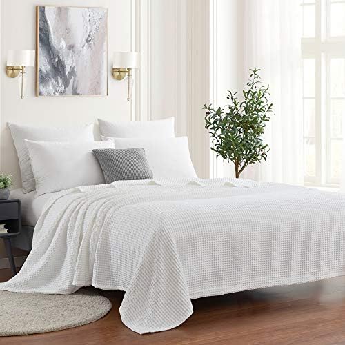 Sweet Home Collection 100% Fine Cotton Blanket Luxurious Weave Stylish Design Soft and Comfortable All Season Warmth, King, Waffle Weave White by SweetHomeCollection