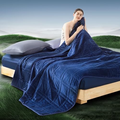 Weighted Blanket King Size 30lbs (88''x104'', Dual-Sided), Reversible Cozy Warm Velvet & Cooling Tencel King Weighted Blanket for Adults and Couples All Season Use - Carry Bag Included, Navy Blue by OMYSTYLE