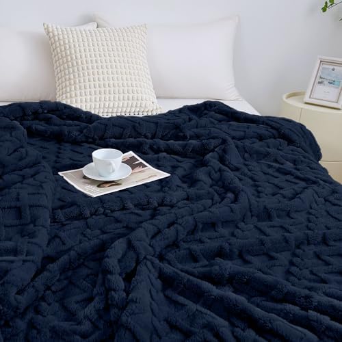 Aganear Fleece Throw Blanket for Couch Sofa 50"x60" Navy - Image 4