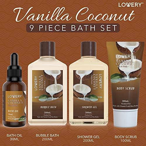 Gifts For Women Gift Basket for Women– 9 Piece Set of Vanilla Coconut Home Spa Set, Luxurious Gifts for Her, Bath and Body Sets Includes Fragrant Lotions, Large Bath Bombs, Coconut Oil - Image 2