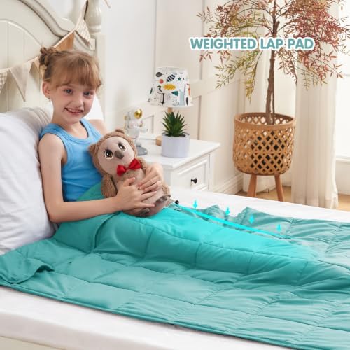 yescool Teal Weighted Blanket 5 Pounds Cooling Weighted Lap Blanket, Heavy Blanket for Sleeping, Weighted Throw Blanket Gifts for 40-60lbs, 36"x48" - Image 4