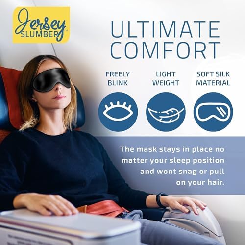 Jersey Slumber 100% Silk Sleep Mask for Women Men Side Sleeper - Light Blocking Eye Mask for Sleeping, Zero Pressure Soft Blindfold, Adjustable Strap, Silk Eye Cover for Travel Nap - Black - Image 3