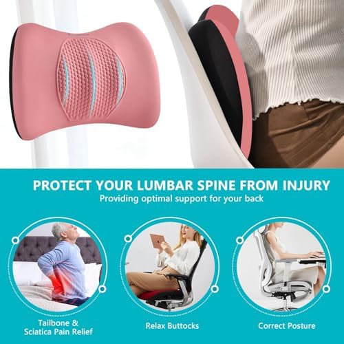 FLORICH 3 PCS Seat Cushion for Carseat Lumbar Support Pillow Car Neck Headrest Pillows Memory Foam Gel Memory Foam Massage Point Seat Pads Pressure Relief Back Cushion for Office Chair(Pink) - Image 4