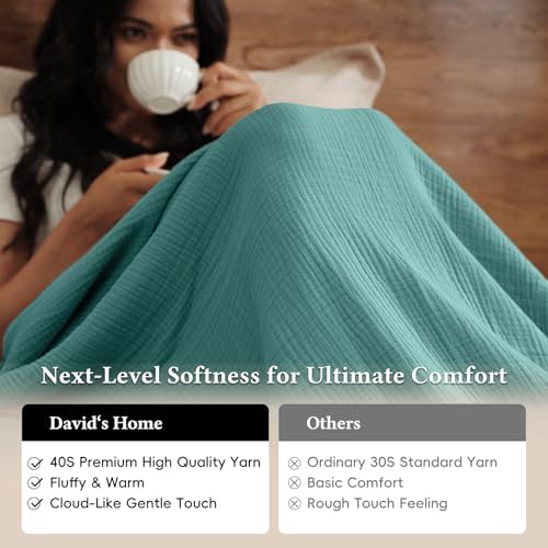 David's Home 100% Cotton Muslin Throw Blanket for College Dorm, 4-Layer Soft Breathable Lightweight Comfy Cozy Throw Guaze for Hot Sleepers, 3D Bubble Room Decor for Bed, Giftable, Teal, 50"x70" - Image 4