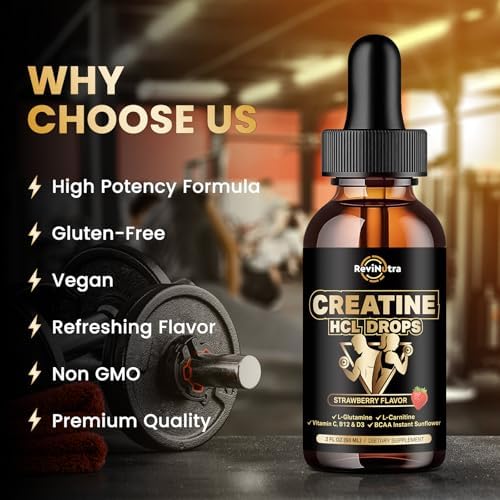 Creatine HCL Liquid Drops for Men & Women, 1500mg Liquid Creatine Hydrochloride, High Absorption, 2 Fl Oz Strawberry Flavor - Image 5