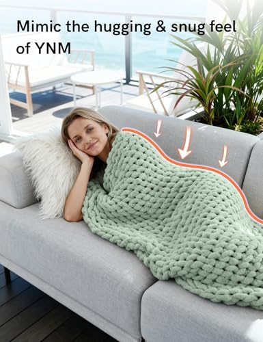 YnM Chunky Throw Blanket, Medium-Weight, Hand Knitted with Chenille Yarn, Skin Friendly, Ventilated and Breathable, Machine Washable, Home Décor Piece for Couch, Sofa and Bed (Sage Green, 40x50 Inch) - Image 4