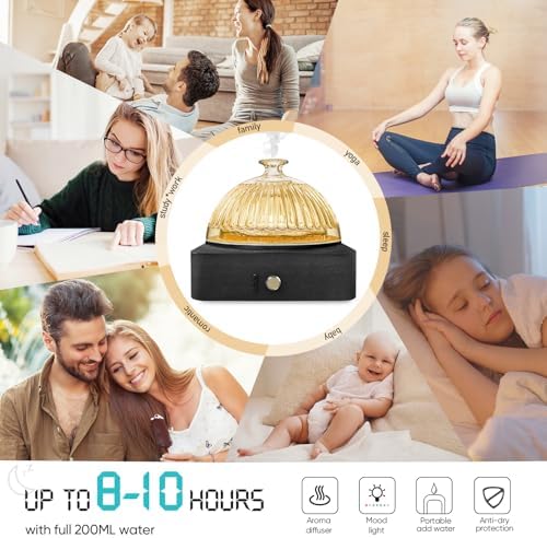 Glass Dome Essential Oil Diffuser with Glass Reservoir & Wood Base-Plastic Free, 200ml Ultrasonic Diffuser for Aromatherapy with Timer 7 Color Light Auto-Off for Home Office Yoga Dark Brown - Image 6