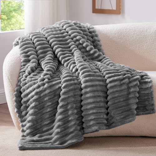 BEDELITE Ribbed Twin Blanket for Couch & Bed, Grey, 66"x90" by BEDELITE