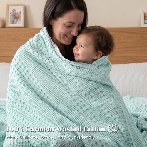 PHF Lightweight 100% Cotton Waffle Blanket for Bed, King, Mint - Image 4