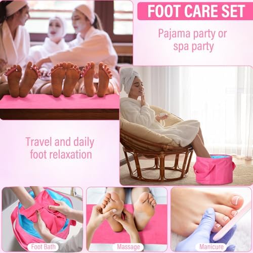 FillTouch 12 Set/ 24 Pcs 15L Foldable Foot Soaking Tub Kit Portable Foot Bath Tub for Soaking Feet with Towel and Storage Bag Soak Spa Bucket for Travel Camping (Rose Red) - Image 6
