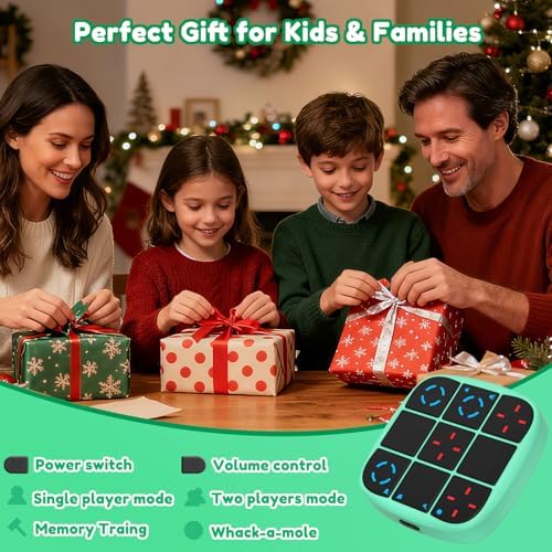 KOQQQ Rechargeable Tic-Tac-Toe Bolt Game, Upgraded 4-in-1 Handheld Puzzle Console, Electronic Educational Memory Game, Portable Travel Car Ride Board Games for Kids Adults (Cyan) - Image 7