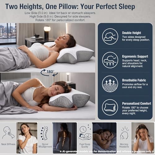 WINGLAM Cervical Pillow Memory Foam, Adjustable Loft for Neck and Shoulder Pain Relief, Ergonomic Contour for Side Back Stomach Sleepers – Breathable Pillowcase - Image 2