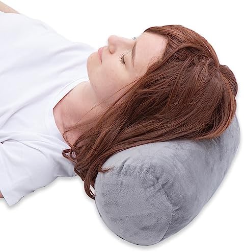 1 MIDDLE ONE Round Cylinder Bolster Pillow with Removable Velvet Cover, Tube Roll Cervical Pillow for Head, Neck, Back and Legs Support, 13" x 6", Grey by 1MIDDLEONE