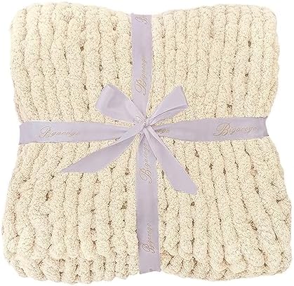 Bigacogo Chunky Knit Throw Blanket for Couch, 40x40 inches, Beige - Image 7