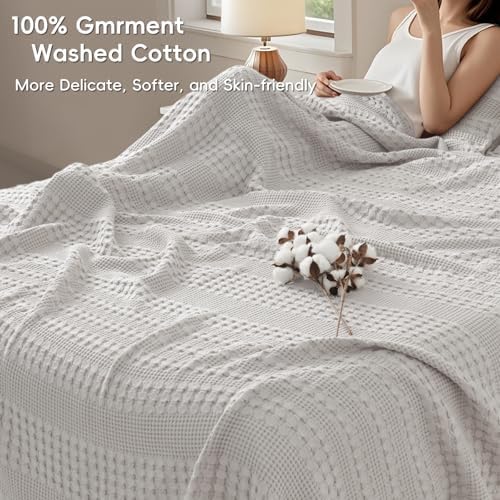 PHF Lightweight 100% Cotton Waffle Blanket for Bed, Twin XL, Light Grey - Image 2