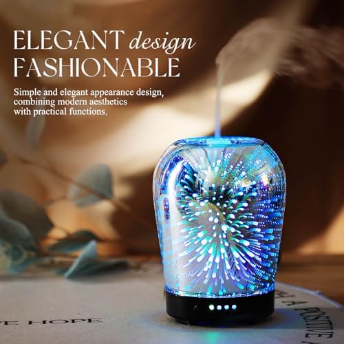 Porseme Essential Oil Diffuser, Aromatherapy Ultrasonic Cool Mist Humidifier, 3D Effect Glass, Auto Shut-Off, Timer Setting,100ml Aroma Decoration for Home, Office, Gym, Spa, Premium Gift - Image 5
