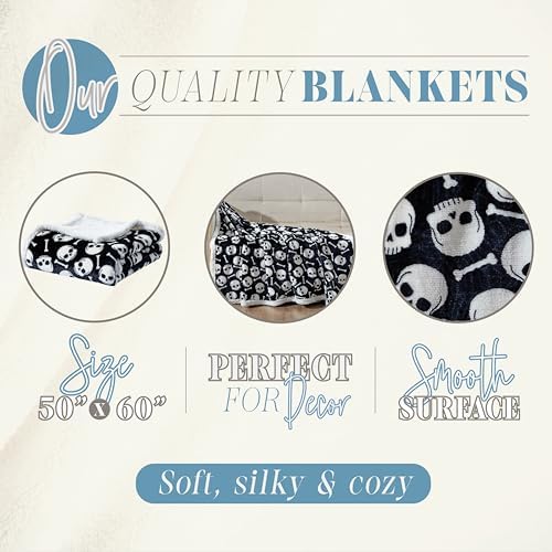 Elegant Comfort Luxury Halloween Sherpa Throw Blanket Ultra-Soft Cozy Velvet Fall Fleece Throw - Micromink Sherpa-Cute Birthday Gift for Boys Kids, Sherpa Reversible Blanket- Skulls and Bones - Image 3