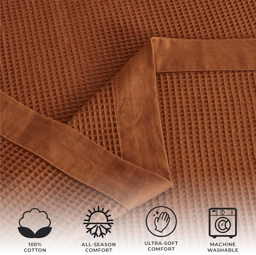 Great Bay Home 100% Cotton Blanket for King Size Bed | Lightweight and Breathable Waffle Weave Blankets for Summer & Spring | Versatile, Layering Orange Bed Blanket, Terracotta, 102x90 inches - Image 2