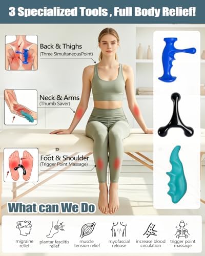 Abnaok Trigger Point Massage Tool for Deep Tissue, 3PCS Fascia Release Tools Set, Thumb Saver Massage Tool for Full Body Pain Relief, with 3-Legged Massage Knobs, Stress Relief - Image 2