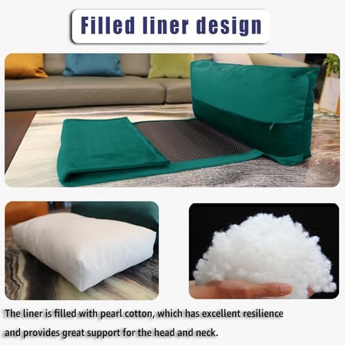 Velvet Recliner Head Pillow with Non-Slip Base - Adjustable Neck Support for Pain Relief in Home, Office and Travel (Teal) - Image 5