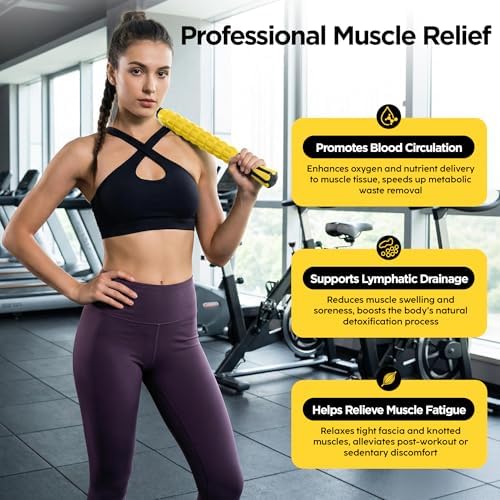 Muscle Roller & Massage Roller Stick for Athletes - Lymphatic Drainage Support, Relieves Muscle Soreness, Cramping & Tightness - Targets Legs, Arms, Back & Calves （Yellow） - Image 6