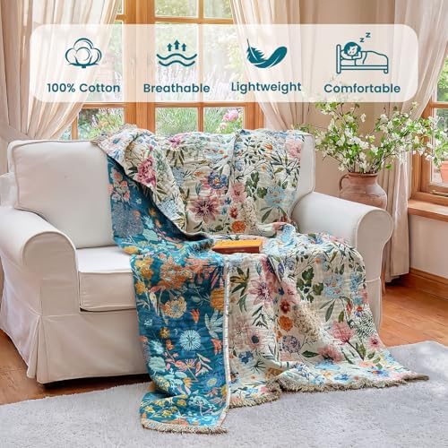 MSGKV Boho Throw Blanket 50"x60" Summer Cotton Orchid Blanket for Couch - Image 2
