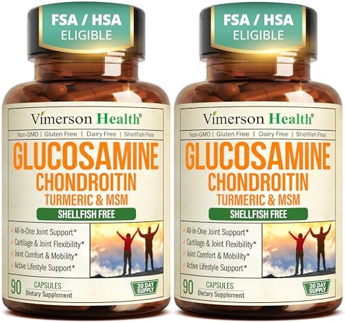 Glucosamine Chondroitin MSM – Joint Supplements for Men and Women with Glucosamine Sulfate 1500 mg – 8-in-1 Joint Health Supplement for Cartilage, Mobility & Joint Support – Shellfish-Free 2 Pack by VimersonHealth