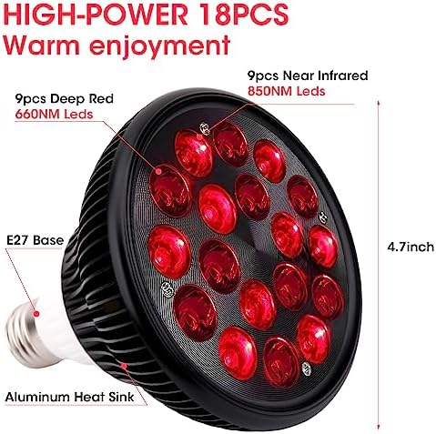 Red Light Therapy Lamp-54W 18 LED Infrared Light Therapy Device with Adjustable Lamp Holder, 660nm Red and 850nm Near Infrared for Face Body - Image 4