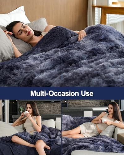 Pawque Faux Fur Sherpa Fleece Blanket Twin Size, Tie-Dye Blue, 60x80 inches - Image 5