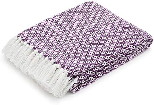 Americanflat 50x60 Throw Blanket - Soft and Breathable Cotton Throw Blanket for Couch, Bed, Chair - Decorative Blankets Perfect for Home, Office, or Outdoor Use - Purple and White Mini Diamond - Image 2