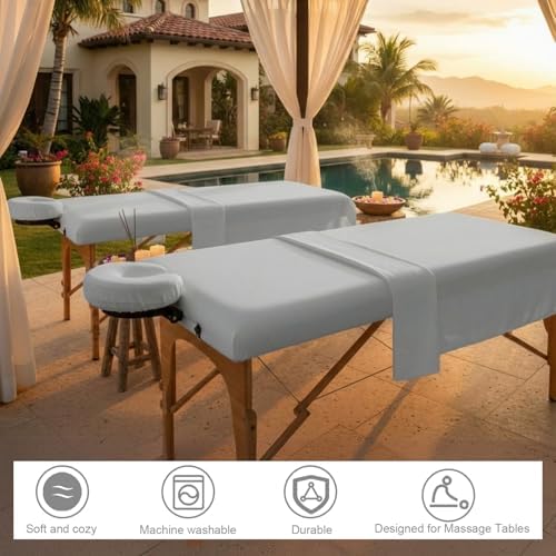 Oudain 4 Sets 3 Piece Soft Microfiber Massage Table Sheets Set Bulk Includes Massage Flat Sheet and Fitted Sheet and Face Rest Cover(Light Gray) - Image 5