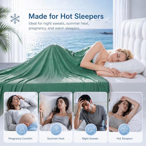 Queen Size Cooling Blanket for Hot Sleepers - Lightweight Breathable Cool Cold Blanket - Keep Cool for Night Sweats, Soft Thin Ice Blankets for Bed Couch Sofa, (Green, 90"x90") - Image 3