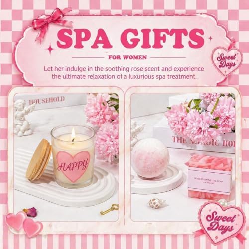 Gift Baskets for Women 9pcs Pink Birthday Gifts for Teen Girls Sweet Gift Box Glass Cup Trendy Self Care Stuff for Her Sister Best Friend Girlfriend Sweet 16th 18th 21st Bday Mothers Day - Image 6