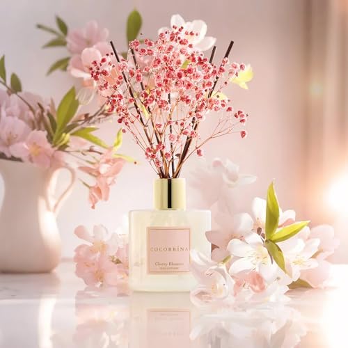 COCORRÍNA Reed Diffuser - Cherry Blossom 6.7 Fl.oz Reed Diffuser Set with Sticks & Preserved Baby's Breath, Reed Diffuser for Home Bathroom Shelf Decor - Image 2