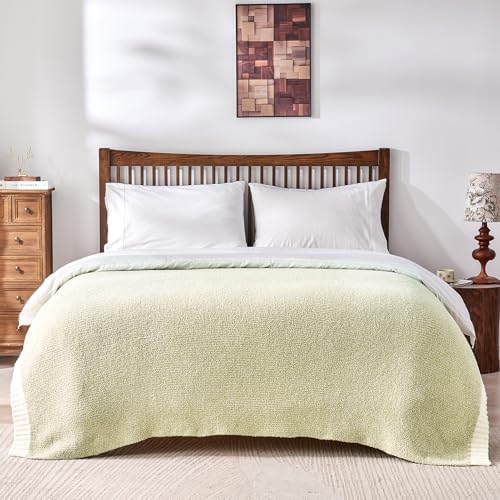 CozeCube Reversible Knitted Throw Blanket, Sage Green White Melange 60"x80" - Image 5