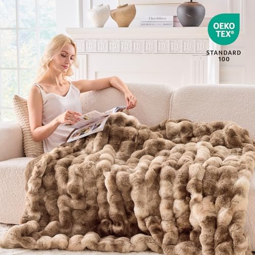BENVWE Fluffy Faux Fur Throw Blanket for Couch - Soft, Plush, Thick, Cozy, Fuzzy Luxury Minky Bubble Blanket for Home Living Room Decor, Gifts for Women, Tie-dye Brown, 63" x 80", 1100GSM - Image 2