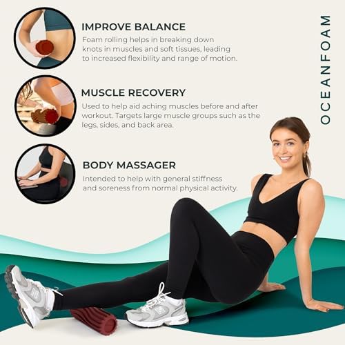 Oceanfoam Ripple Travel Foam Roller (11" x 3.35") Firm Mini Foam Roller for Physical Therapy, Deep Tissue Massage, Back Pain - High Density, Ergonomic Wave Textured - Yoga, Pilates, Exercise (Maroon) - Image 6