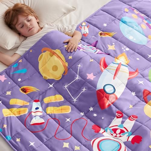 anfie Weighted Blanket(50"x60" 5lbs) Weighted Blanket Cooling Blanket for Resting,Throw Size Breathable Blanket with Premium Glass Bead(Purple Aerospace) by anfie